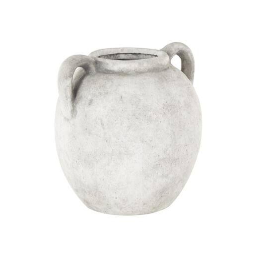 10.5" White Ceramic Antique Style Textured Vase with Black Shadings & Handles